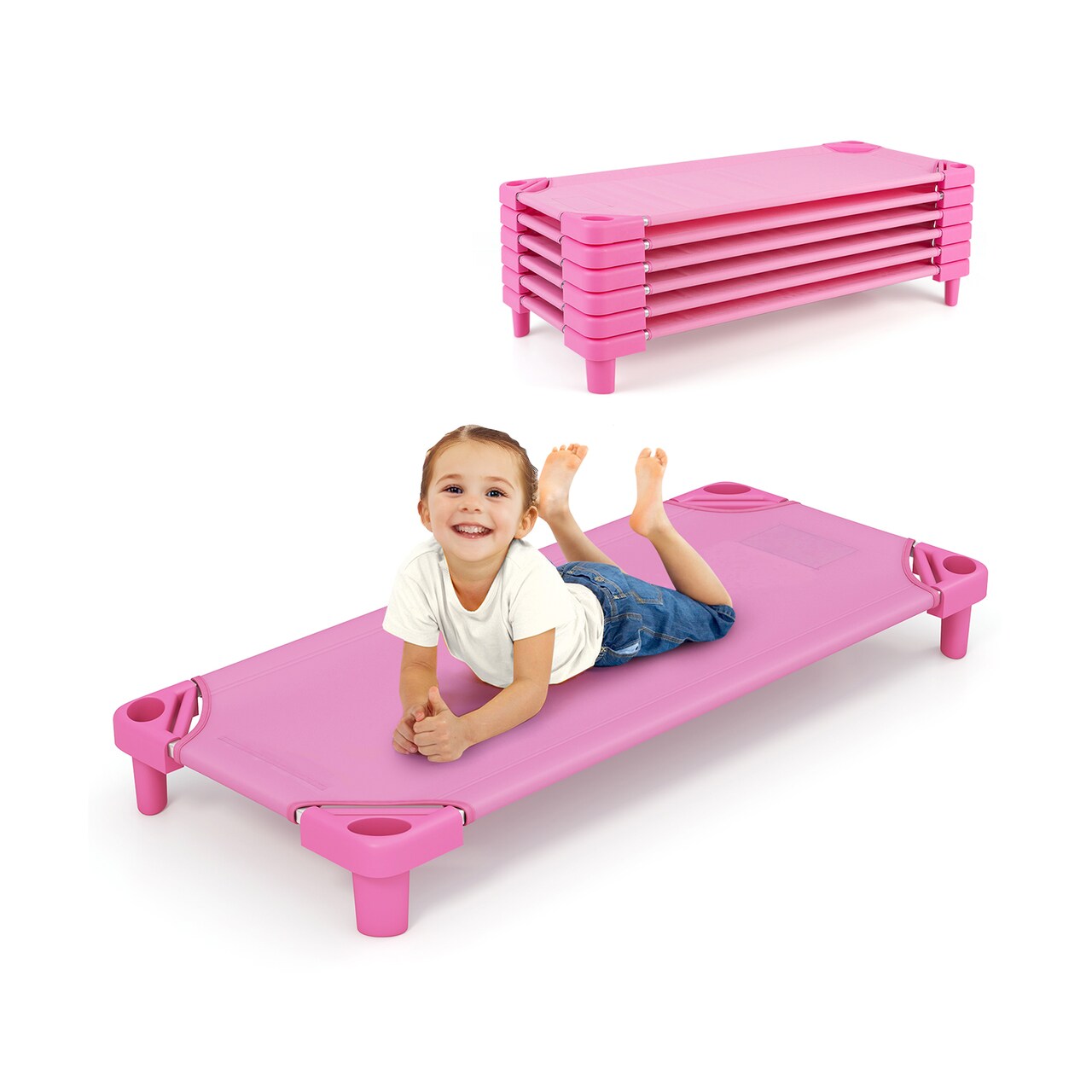 Stack-able Nap Cot for Kids with Steel Frame Oxford Fabric Raised Design and Easy Cleaning